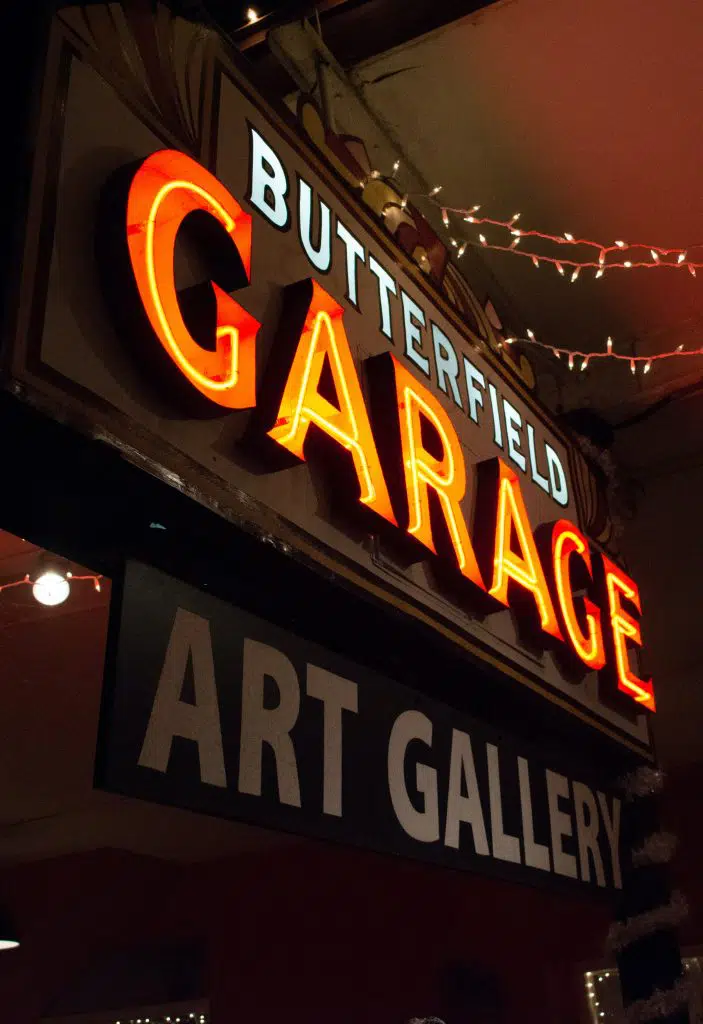 Butterfield Garage Art Gallery sign.